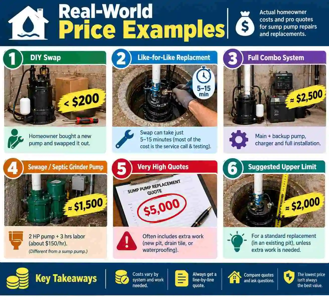 Real-world sump pump replacement cost examples